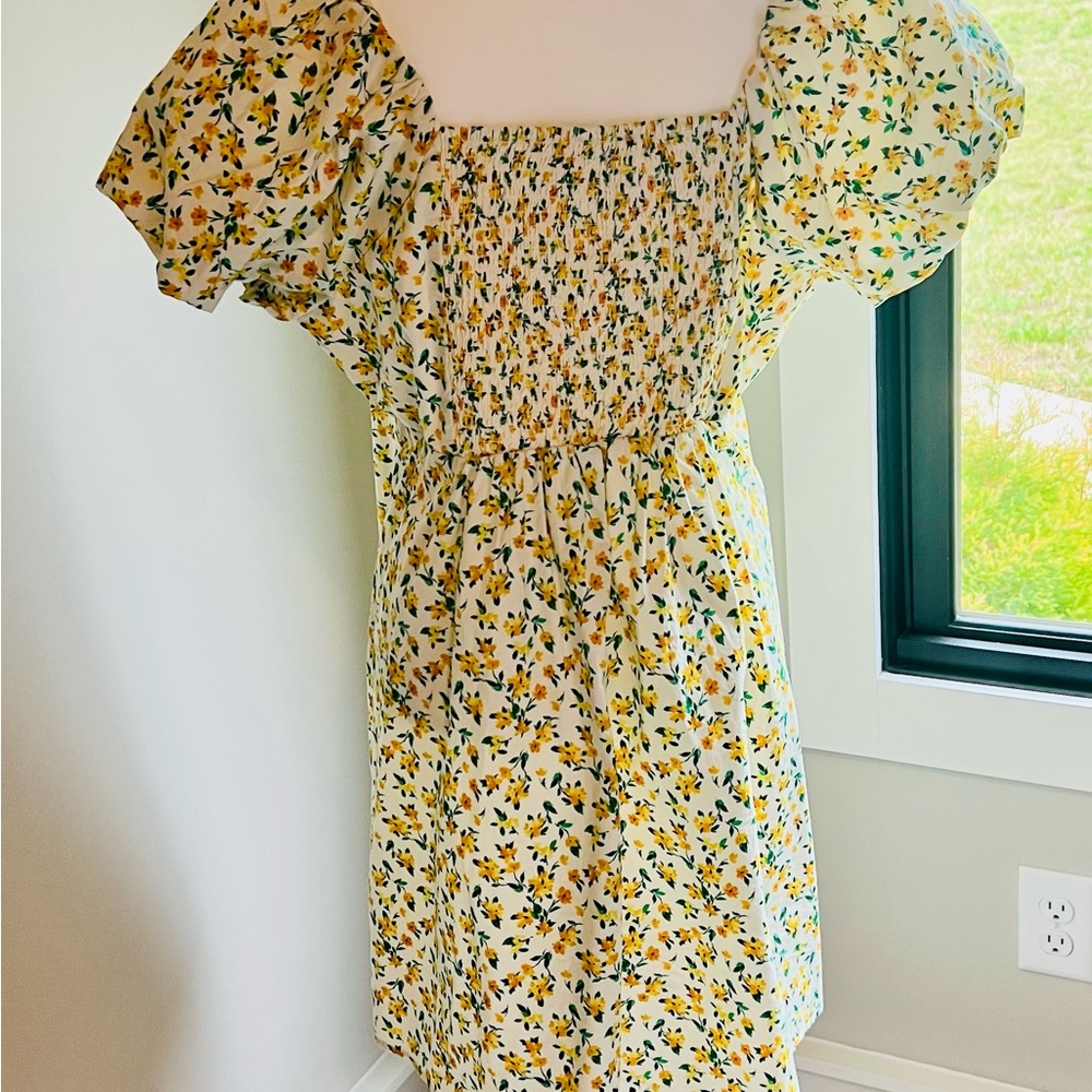 Old Navy Floral Print Midi Dress with Puff Sleeves